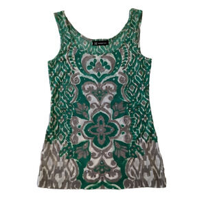 Inc Printed Mesh Tank Top with Silver metallic details